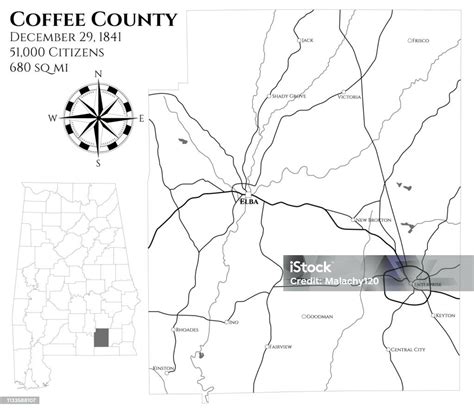Map Of Coffee County In Alabama Stock Illustration Download Image Now