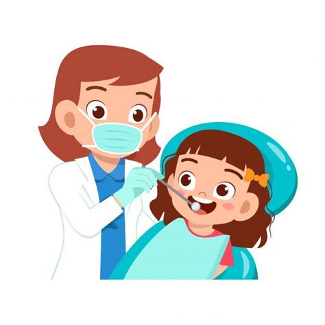Premium Vector Happy Cute Kid Go To Dentist Check Dentist Cartoon