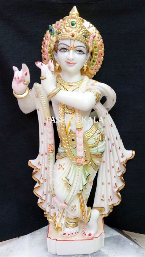 White Painted Luxurious Marble Krishna Statue For Worship Size 12 To