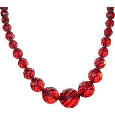 Vintage Faceted Cherry Amber Bead Necklace Robbia Antiques Ruby Lane