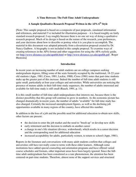 A qualitative research paper is a project that's not based on facts alone, but is also based on the interpretation of facts so that a student can go beneath information that's on the surface. Qualitative Research Proposal Sample | Templates at ...