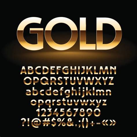 Gold Plated Digital Alphabet Clipart Numbers And Punctuation Marks For