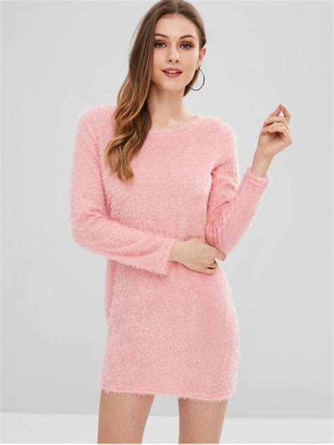 25 Off 2021 Fluffy Yarn Mini Sweater Dress In Light Pink Zaful