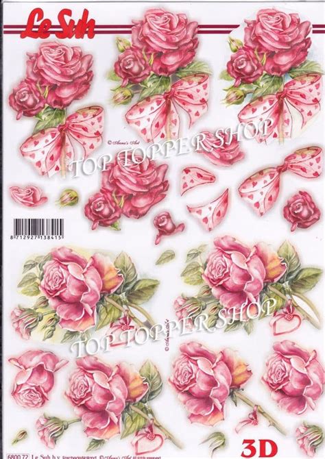 Flowers Pink Roses A4 Die Cut Decoupage Sheet Le Suh 680 072
