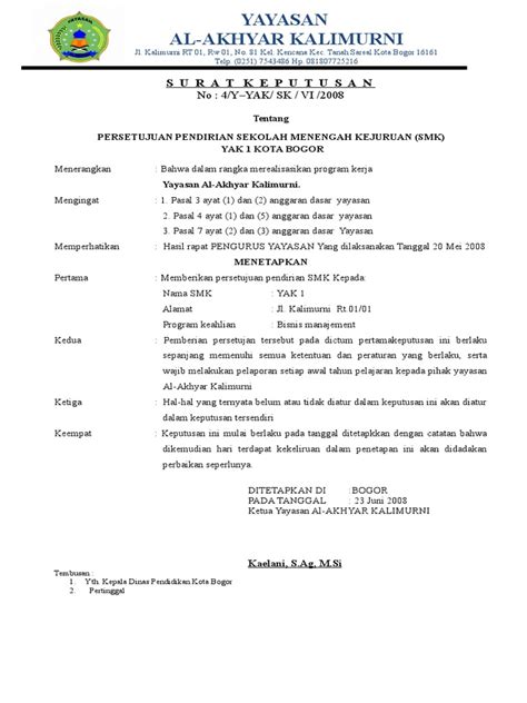 Surat izin lingkungan diperlukan saat kita akan mendirikan usaha yang ada kaitannya dengan lingkungan masyarakat sekitar. Contoh Sk Pendirian Sekolah - Guru Ilmu Sosial