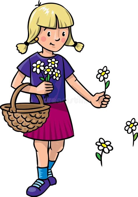 Cartoon Girl Picking Flowers Stock Illustrations 107 Cartoon Girl