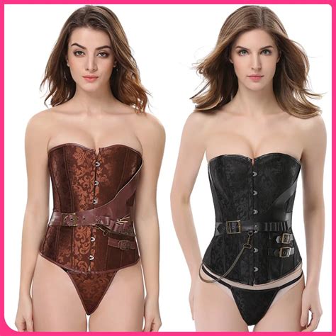 Gothic Retro Chain Buckle Bustier Sexy Lace Up Boned Top Corset Overbust Women Corsages Corselet