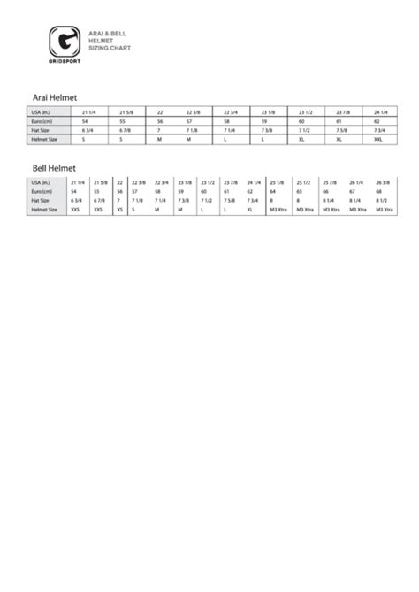 Arai And Bell Helmet Sizing Chart Printable Pdf Download