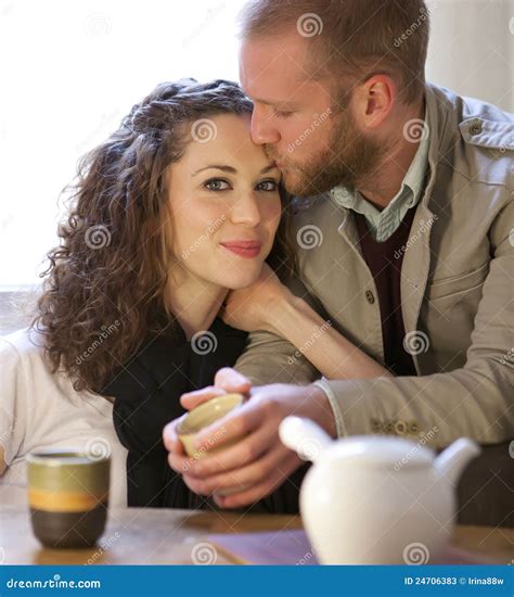 Couple Is Drinking Tea In The Living Room Stock Image Image Of Close