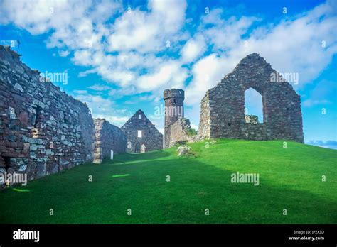 Landscape View Of Peel Castle Constructed By Vikings On Top Of Peel