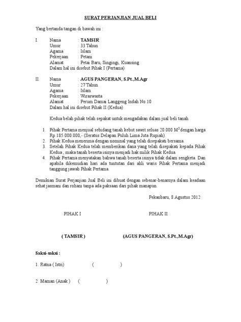 Contoh Surat Jual Beli Tanah Doc - malaynyic