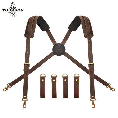 Tourbon Leather Tool Belt Suspenders Heavy Duty Carpenter Construction