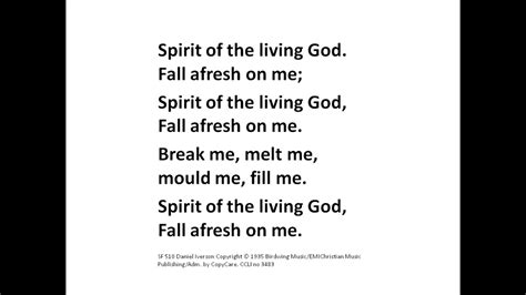 Spirit Of The Living God Fall Afresh On Me Hymn Daniel Iverson