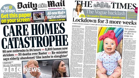 Newspaper Headlines Coronavirus Care Homes Catastrophe And Stick