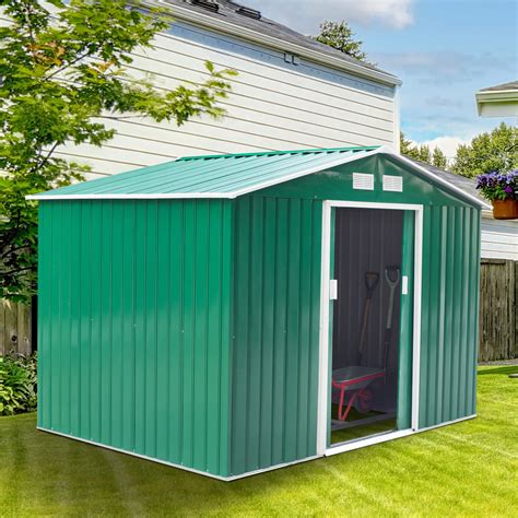 Outsunny 9x6ft Garden Shed Outdoor Foundation Storage Unit Metal Tool