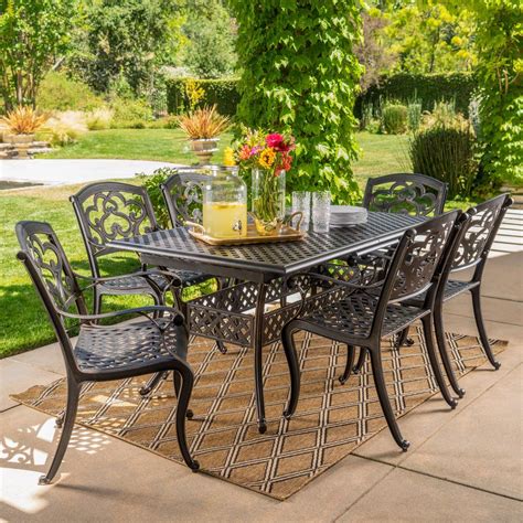 Noble House Abigal Shiny Copper 7-Piece Aluminum Outdoor Dining Set ...