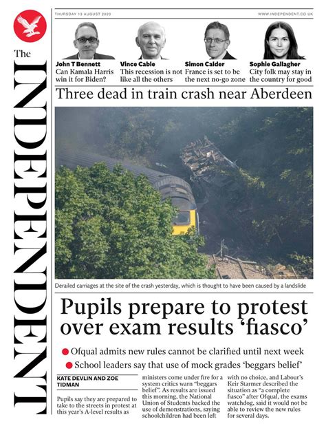 Independent Front Page 13th Of August 2020 Tomorrows Papers Today