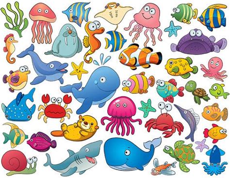 Instant Download 42 Cute Sea Animal Clip Art Cartoon Sea Animals