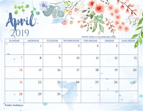 Blank April 2019 Calendar Printable On We Heart It