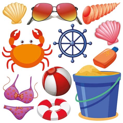 Set Of Isolated Objects Theme Summer Holiday Free Vector