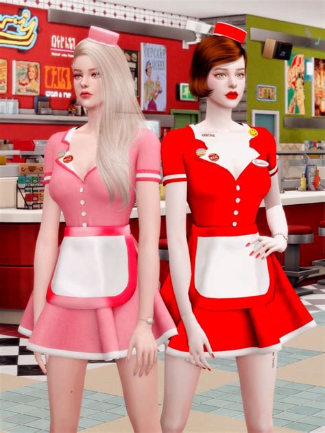 Retro Dinner Waitress Outfit And Hat At Rimings Sims 4 Updates