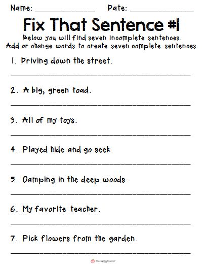 Incomplete Sentences Worksheet 2nd Grade