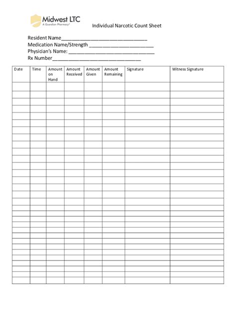 Fillable Online Individual Narcotic Count Sheet Fax Email Print Pdffiller