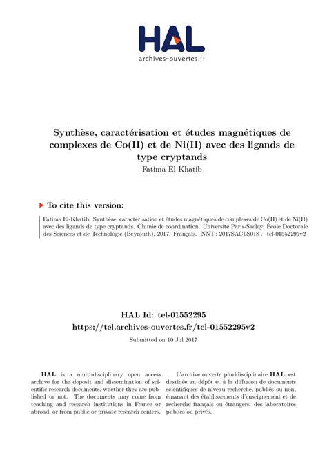 Synthèse Caractérisation Et études Magnétiques De Complexes De Coii Et De Niii Avec Des