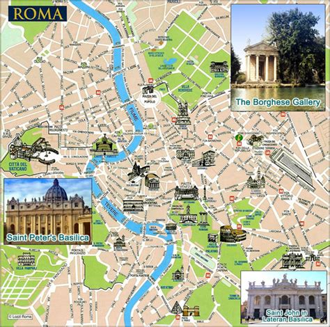 Large Detailed Tourist Map Of Rome City Rome City Large Detailed