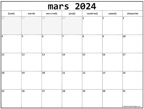 Mars 2024 Calendrier Imprimable Calendrier Gratuit