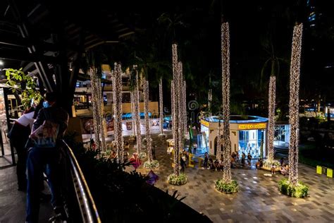 People Enjoying The Greenbelt Shopping Mall Night View At Makati City