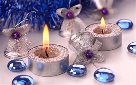 Silver Angels And Candles Blue Christmas Holiday