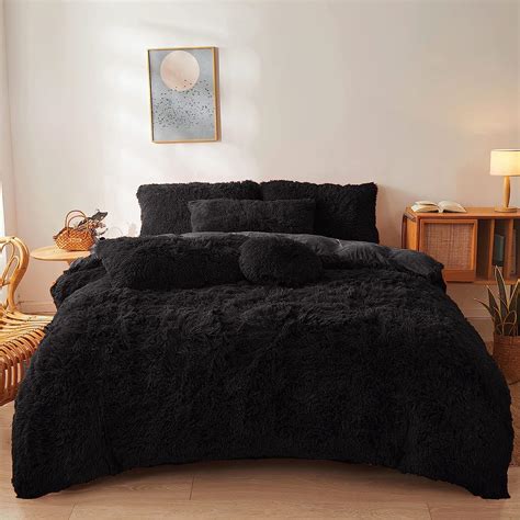 Ultra Soft Black Faux Fur 3 Piece Queen Comforter Set