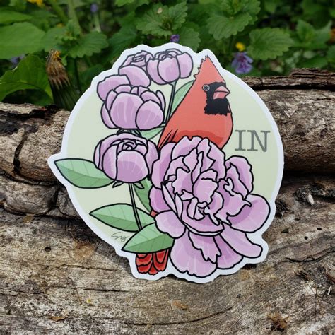 Indiana State Bird And Flower Cardinal And Peony Indiana Etsy