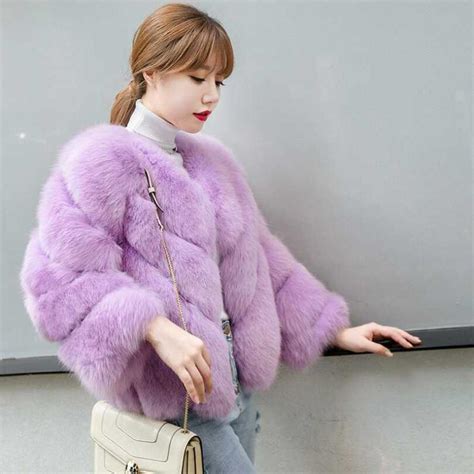 2018 New Elegant Fake Fox Fur Jacket Women Winter Fashion Faux Fox Fur