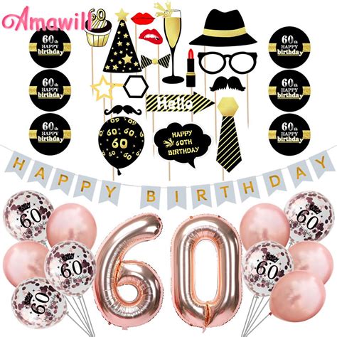 Amawill 60th Birthday Party Decoration Kit Happy Birthday Banner Rose