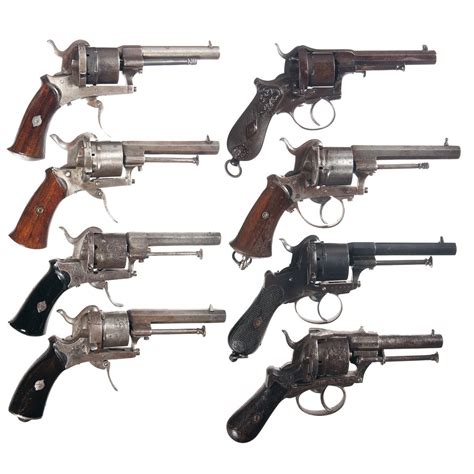 Eight Double Action Pinfire Revolvers A Belgian Double Action Pinfire
