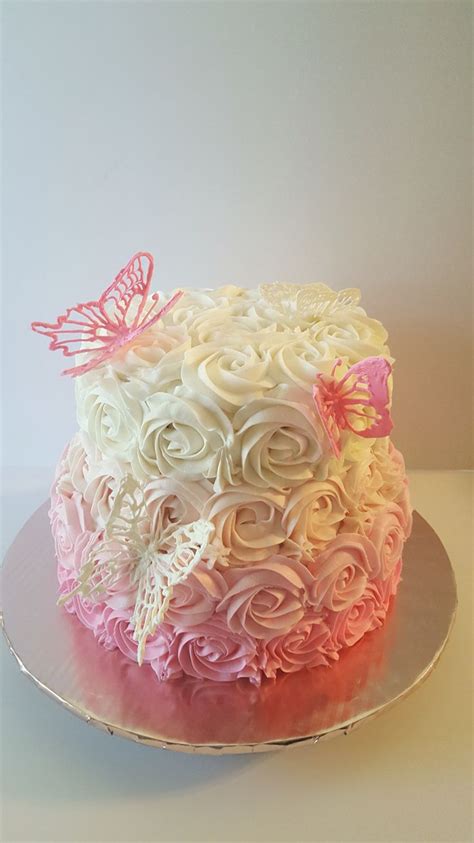 Butterflies Rosettes Pink And White Cake Butterfly Birthday Cakes