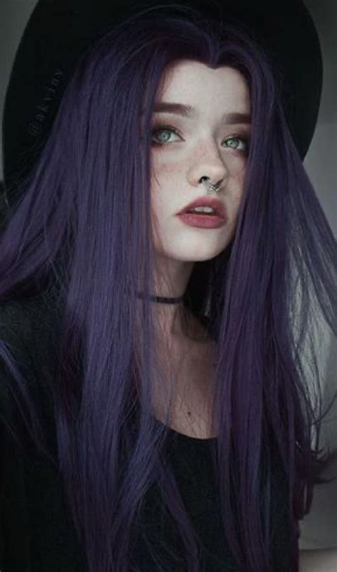 Long Purple Hair Girl With Purple Hair Green Hair Dark Pastel Hair