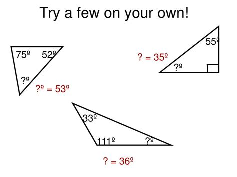 For people who are having problems with certain parts of geometry, this video will offer you advice on how to find a missing angle on the outside of a triangle when you are provided with the measurements of the other two angles in the triangle. PPT - Finding the Missing Angle in a Triangle PowerPoint Presentation, free download - ID:2938818