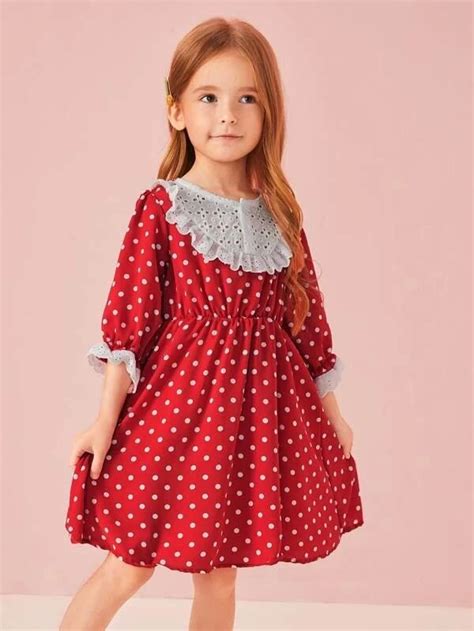 Toddler Girls Contrast Schiffy Frill Polka Dot Dress Toddler Girl