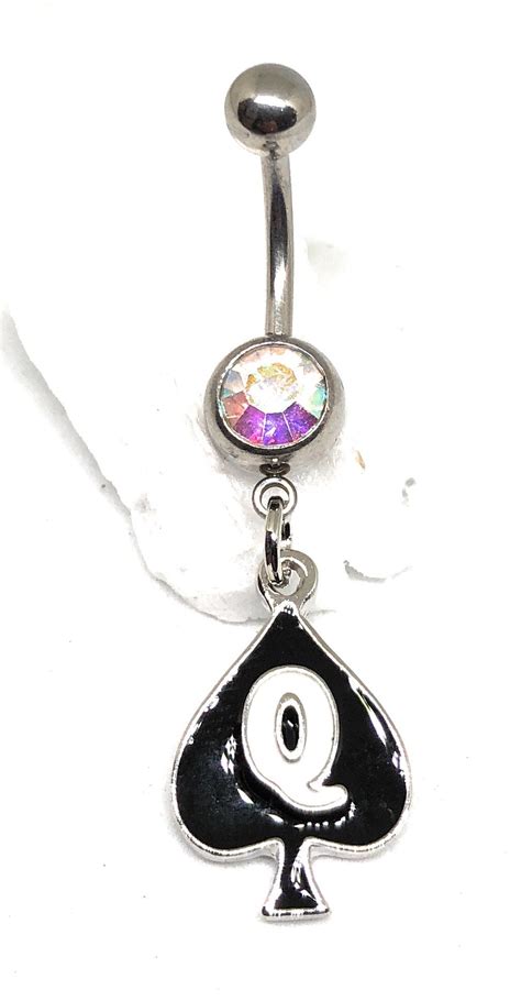 Qos Queen Of Spades Navel Ring Dangle Belly Piercing Swinger Etsy