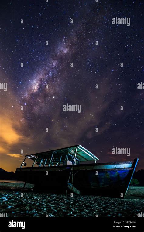Amazing Beautiful Of Night Sky Milky Way Galaxy With Abandon Fisherman