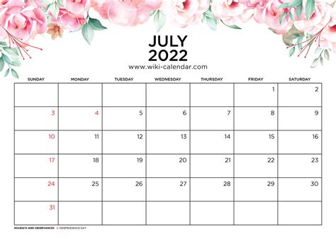 Free Printable July 2022 Calendars Wiki Calendar