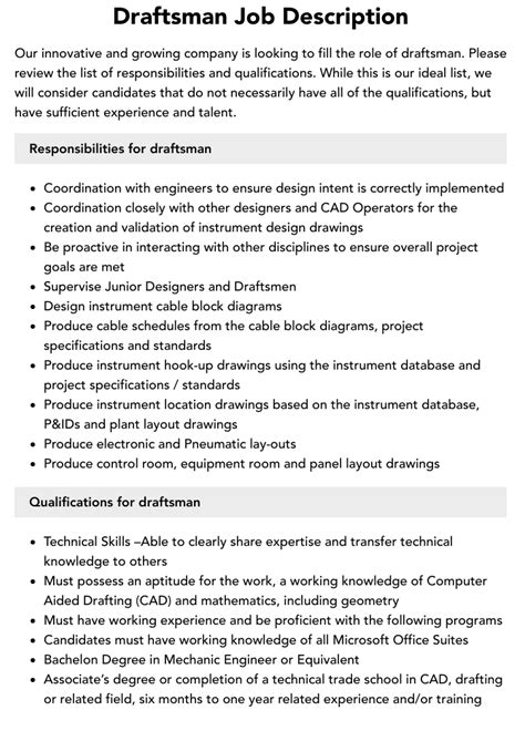 Draftsman Job Description Velvet Jobs