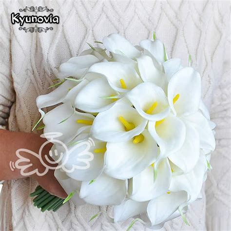 Kyunovia Beautiful Real Touch Pu Calla Lily White Wedding Bouquets