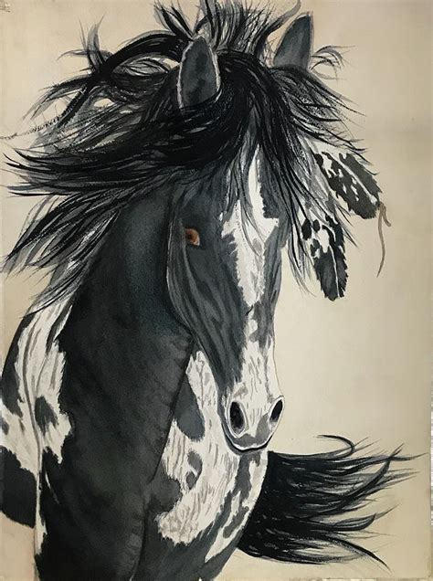Black And White War Horse Painting By Sharon Benningfield Fine Art
