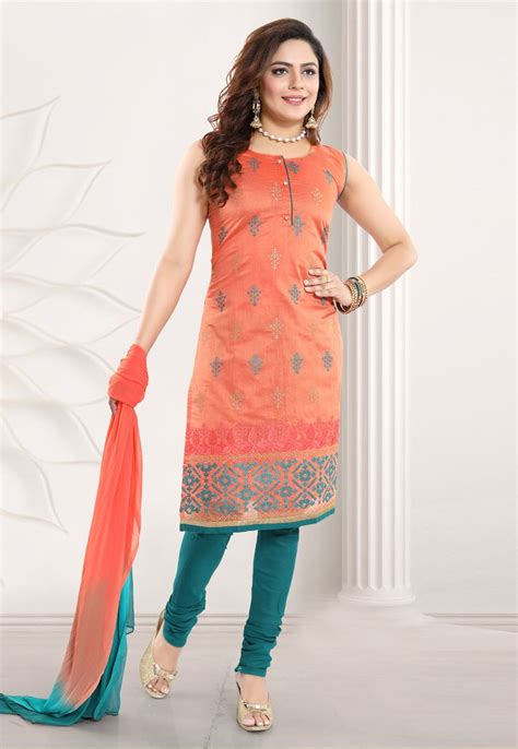 Orange Chanderi Silk Churidar Suit 192006 Churidar Suits Salwar
