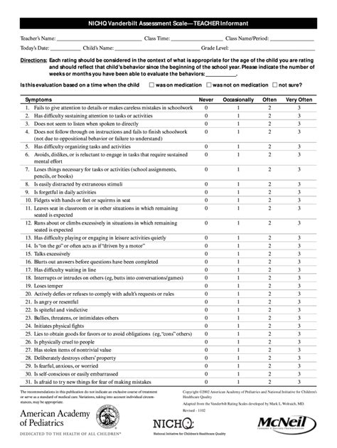 Printable Adhd Checklist For Teachers TUTORE ORG Master Of Documents