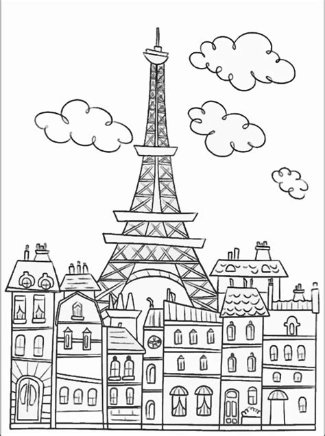 Paris Buildings And Eiffel Tower Paris Adult Coloring Pages